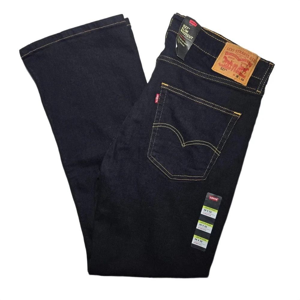 NEW Levis 527 Slim Bootcut Jeans Mens 36x32 Dark Wash Indigo Stretch 05527-0672